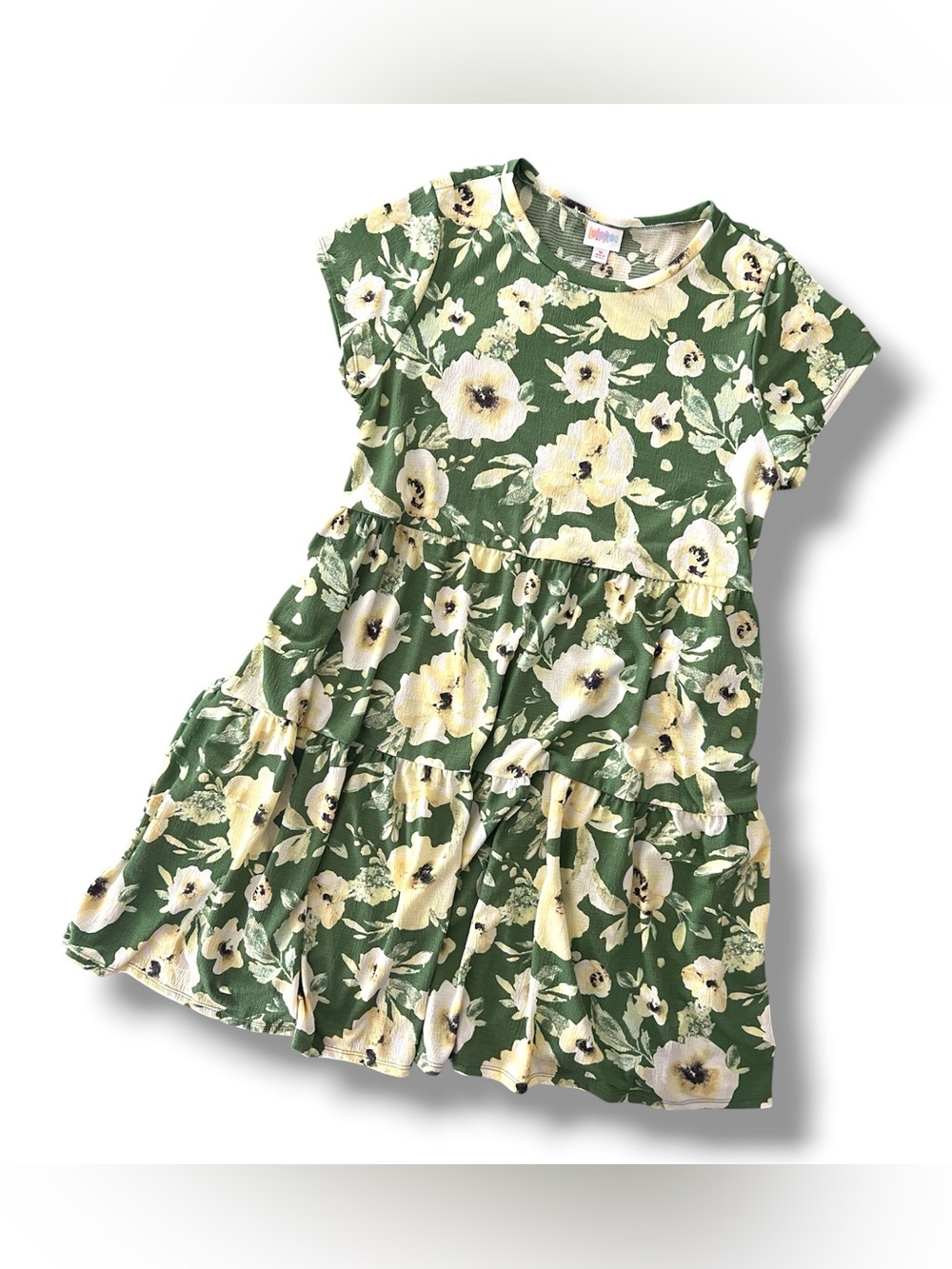 NWOT • LuLaRoe Ariel Tiered Dress • Side Seam Pockets • Green Floral • Rare - Picture 3 of 7